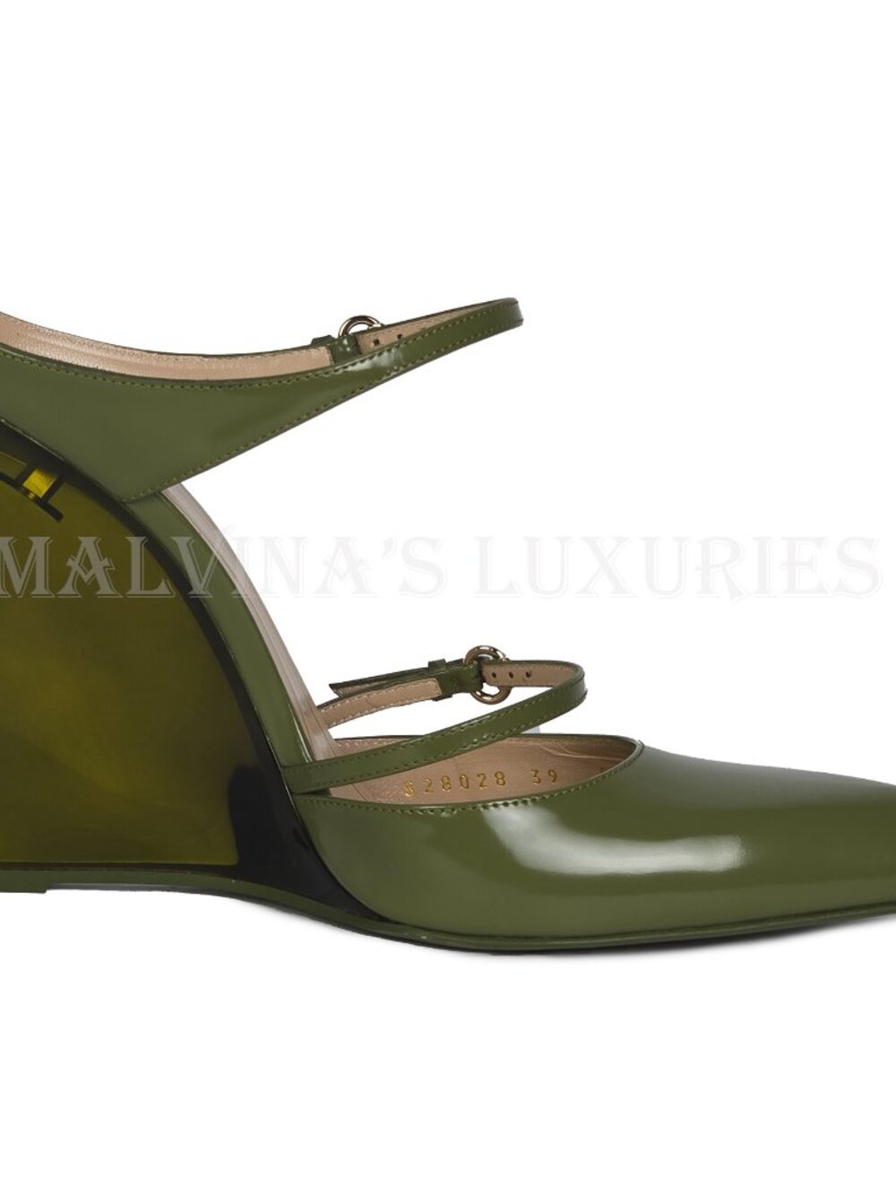 GUCCI SHOES LEATHER w LUCITE WEDGE MULES LOGO EMBOSSED sz 39 9 - Picture 7 of 16